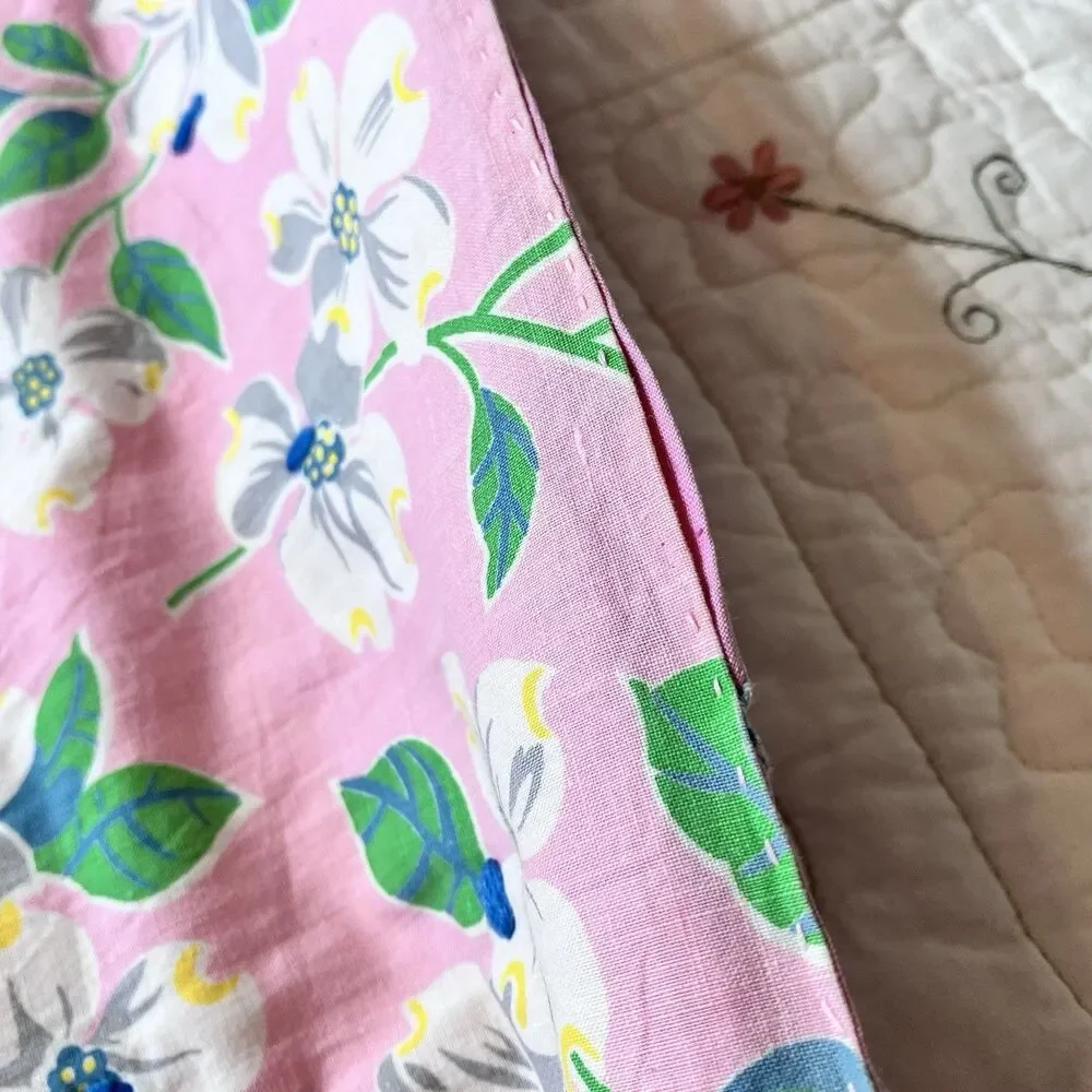 Vtg Handmade Baby Crib Quilt Blanket 48x48" Scrap Pink 4-Square Cotton Patchwork - Picture 7 of 9